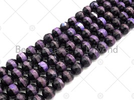 Dzi Agate Faceted Round Beads with Purple Line, 6mm/8mm/10mm/12mm, Purple Black - $6.50+