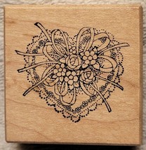 PSX Heart Lace Rose Ribbons Wedding Bridal Valentine&#39;s Day Rubber Stamp, E-831 - £4.75 GBP
