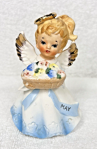 Vintage Japan MAY Birthday Blode Ponytail Angel w Flower Basket 5 &quot; Tall - $26.24