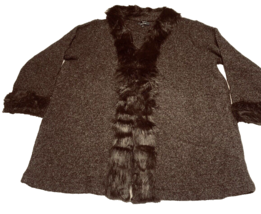 Dennis Basso 3X Faux Fur Trim Cardigan Sweater Jacket Brown Knit UNWORN ... - £29.81 GBP