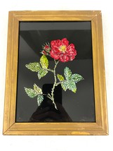 VTG Folk Art Tinsel Foil Reverse Artwork Framed 70s Red Rose 7&quot;x9&quot; - £25.83 GBP