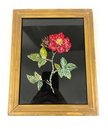 VTG Folk Art Tinsel Foil Reverse Artwork Framed 70s Red Rose 7&quot;x9&quot; - £25.48 GBP