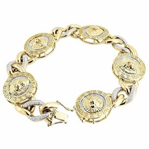 Diamond Lion Head &amp; Miami Cuban Link Bracelet 10K Yellow Gold 3D Design 1.26 Tcw - £260.42 GBP