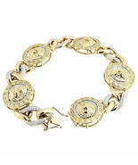 Diamond Lion Head &amp; Miami Cuban Link Bracelet 10K Yellow Gold 3D Design ... - £261.10 GBP