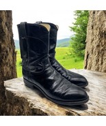Justin Cowboy Boots 10.5 10 1/2 D Mens Black Leather USA Cowboy Western ... - $159.99