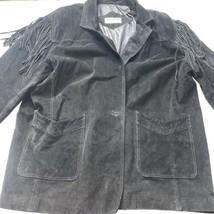 Leather Suede jacket women Sz 3XL / 4XL fringe Black Fashion Elements Tag Button - £50.06 GBP