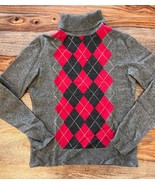 Cashmere Argyle Pullover Turtleneck Sweater Size M Red/Gray - $23.36