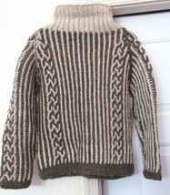 Cable Knit Sweater Wool Blend Hand Knit Roll Collar Brown Cream No Size Tag - £31.09 GBP