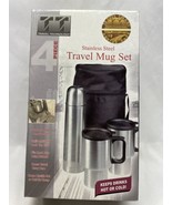 NEW Stainless Steel Travel Mug Set Hot Cold 4 Pc &amp; Carry Case Camping Gift - $4.74