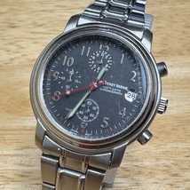 Geoffrey Beene Quartz Watch Men 30m Silver Black Chronograph Date New Battery 7&quot; - £22.77 GBP