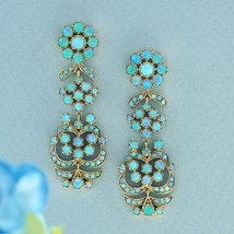 Natural Opal Vintage Style Floral Dangle Earrings in 9K Yellow Gold - £1,744.54 GBP