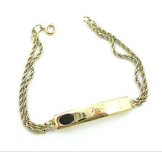 Speidel ID BRACELET Vintage D C M Goldtone Double Chain Black Oval Onyx 6.5&quot; - £16.56 GBP