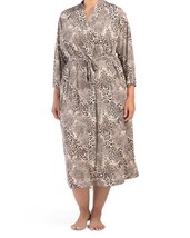 new NATORI Women&#39;s Long Sleeves Slinky Satin Animal Print Robe in Natural XLarge - £53.70 GBP