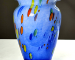 Carpathian Art Glass Cased Glass Vase Blue w/ Multicolored Dots Design 9... - £39.50 GBP