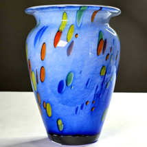 Carpathian Art Glass Cased Glass Vase Blue w/ Multicolored Dots Design 9... - $49.99