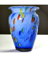 Carpathian Art Glass Cased Glass Vase Blue w/ Multicolored Dots Design 9... - £39.31 GBP