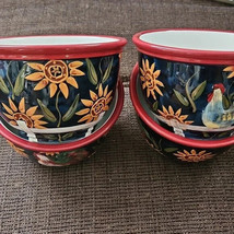 4 Susan Winget Certified International Rooster Sunflower Dessert Or Cereal Bowls - £36.27 GBP