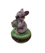 Peint Main Limoges Trinket Box Green Purple Amethyst Rabbit Holding Wate... - $135.81 CAD
