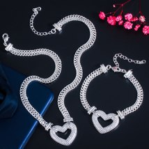 Luxury Gold Color Cubic Zirconia Heart Bracelets Choker Necklace Sets for Women  - £30.44 GBP