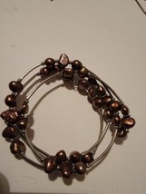 Multi Strand Wrap Bracelet Grey Silver Freshwater Pearl Beads Bronze Brass  - £19.18 GBP