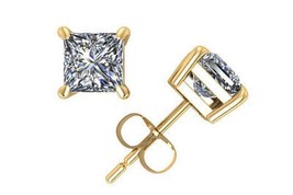 0.95CT Princess Cut Solitaire Simulated Diamond Cut Earrings 14k Yellow Gold - £31.75 GBP