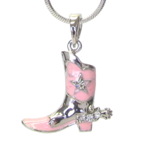 Crystal Cowgirl Pink Boot Pendant Necklace White Gold - £11.37 GBP
