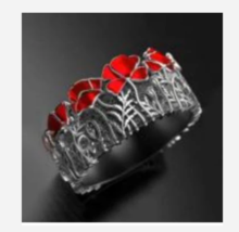 Gun Metal Red Poppy Flower Ring Size 5 6 7 8 9 10 - £31.59 GBP