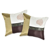 Neutral Elephant Stripe Real Leaf Silk Throw Pillow Cushion Cover Set - £20.95 GBP