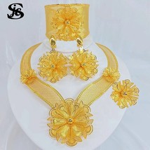 Fashion Jewelry Dubai Luxury Newest Flower Shape Gold Plated 4 Piece Sets For Wo - £54.79 GBP