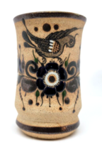 Vintage Mexican Folk Art Coffee Cup Tonala Floral Bird Pottery Mexico - £11.79 GBP