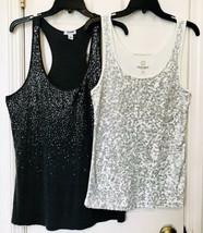 Old Navy Womens Cream With Silver &amp; Gray On Gray Sequined 2 Set Tank Tops Large - £15.92 GBP