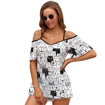 Mondxflaur Cat T Shirts for Women Short Sleeve Spaghetti Strap Top Clothes - $22.99