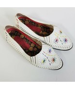 Hush Puppies Shoes Womens 6B White Slip On Leather Floral Embroidered Lo... - £14.00 GBP