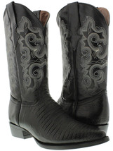 Mens Black Cowboy Boots Leather Teju Lizard Pattern Western J Toe Bota - £87.39 GBP