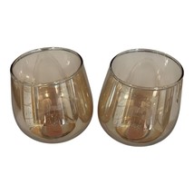 Set of 2 Vintage Pearlescent Amber Luster Double Old Fashioned Glasses - Elegant - £21.64 GBP