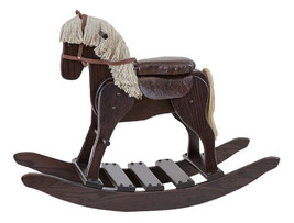 WOODEN ROCKING HORSE with LEATHER SADDLE - Amish Handmade Solid Wood Rocker - $503.99