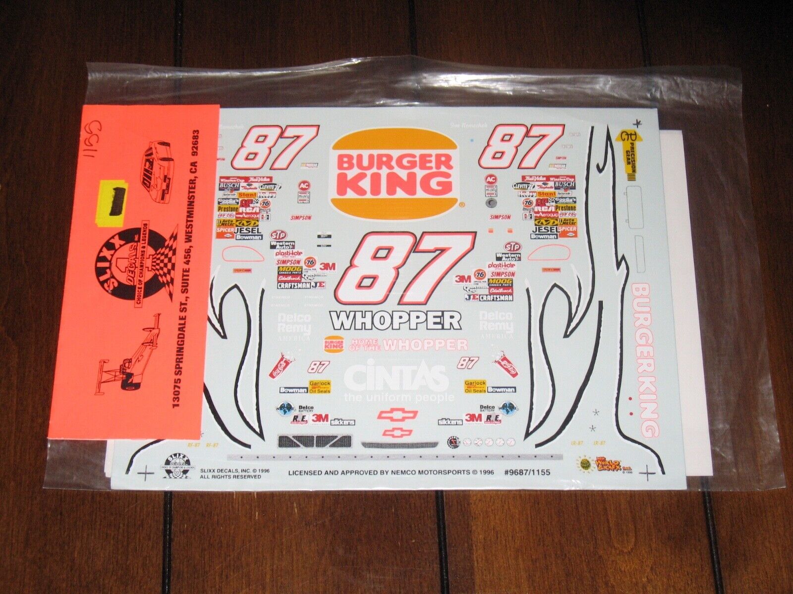 Slixx NASCAR 1155 87 Burger King Cintas Nemechek Chevy Waterslide Decal 1/24 NOS - $13.99
