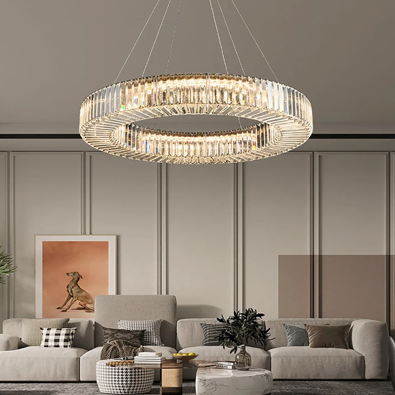 Golden Luxury Crystal Modern Circle Chandeliers for Living Room Decor Hanging - £317.34 GBP+
