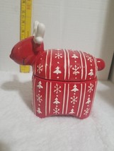 Nauvoo House Scandinavian Design Red/White Moose Candy/Trinket Dish w/Lid 7&quot; - £12.58 GBP