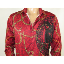 Mens PLATINI Sports Shirt With Rhine Stones Medallion Chain Design RHL8179 Wine image 2