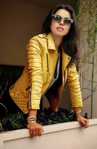 YELLOW New Women&#39;s Leather Jacket Genuine Soft Lambskin Handmade Party Biker - £85.77 GBP