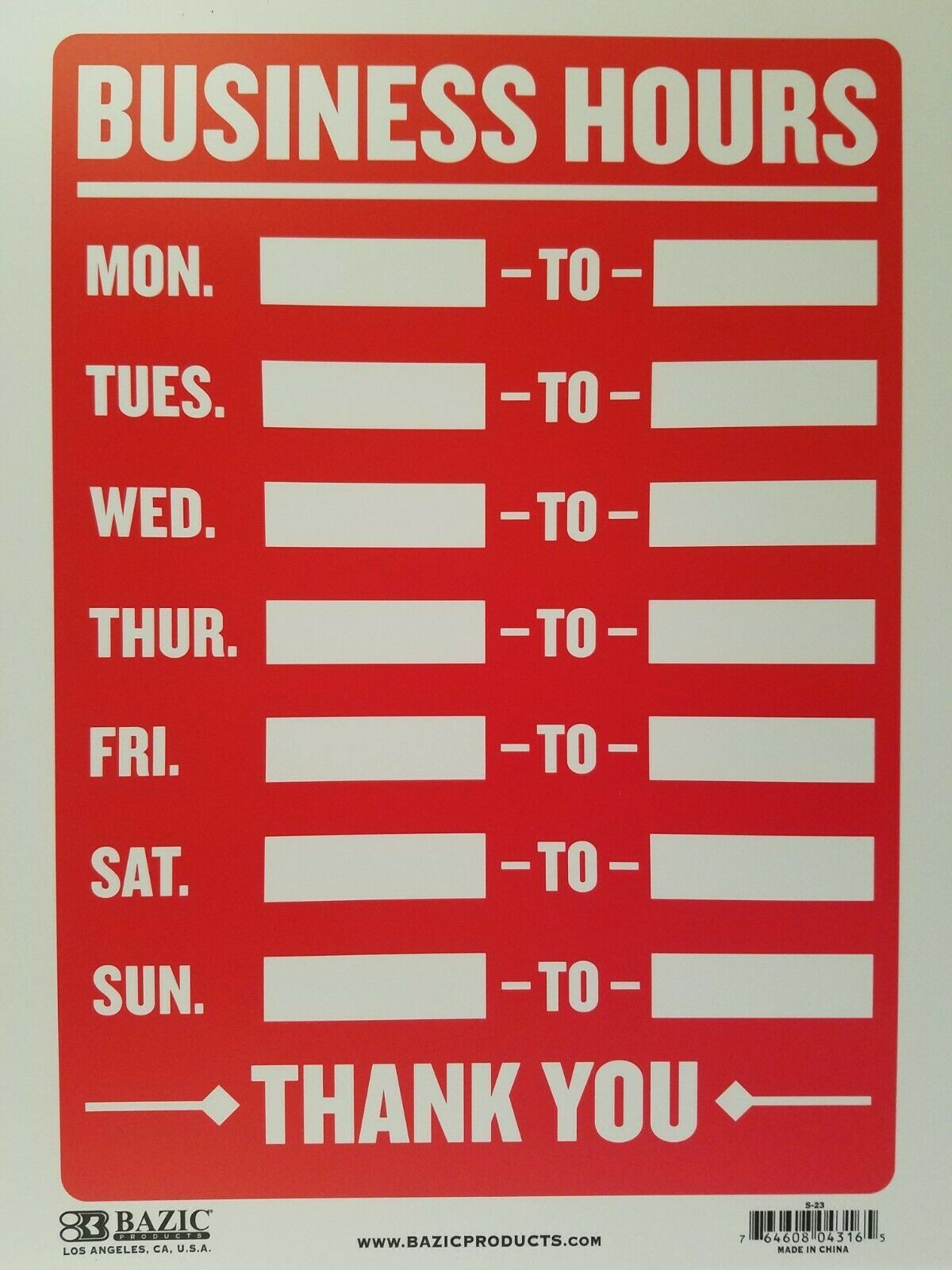 ‘Business Hours’ Sign Plastic 9” X 12&quot; Indoor/Outdoor - $2.96