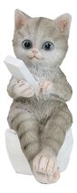 Shorthair Grey Cat Kitten Bookworm with Book Sitting On Toilet Potty Fig... - €15,55 EUR