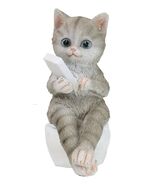 Shorthair Grey Cat Kitten Bookworm with Book Sitting On Toilet Potty Fig... - $328.35 MXN