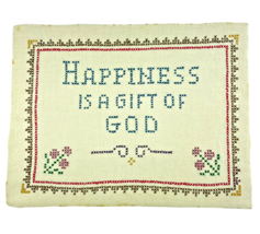 Finished Christian Cross Stitch Happiness Is A Gift Of God Floral Corner... - $329.94 MXN