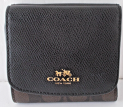 Vintage COACH Tri-Fold Wallet Clutch Black/Brown Jacquard Print Shows Use - $9.89