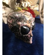 Rhodonite Alien Skull with Black Tourmaline Eyes - 732g - Must See Uniqu... - $49.49