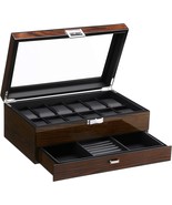 The Bewishome 12 Watch Box With Valet Drawer, Luxury Watch Case,, Brown ... - £61.36 GBP