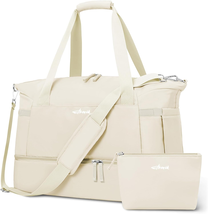 Gym Bag for Women, Personal Item Travel Bag with Shoes Compartment (Beige) - $28.92