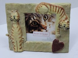 Heart &amp; Home Kitty Cat Lover Photo Picture Frame 4x4 Square Boho Folk Art Cute - £11.59 GBP